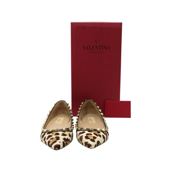 Pre Loved Valentino  Rockstud Ballet Flats in Animal Print Pony Hair - Picture 2 of 6